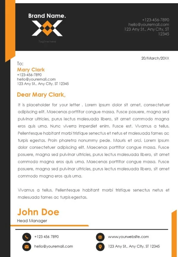 Black Orange Business Letterhead Design Template