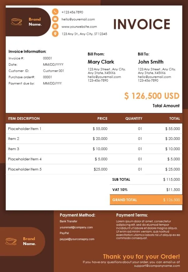 Coffee Shop Business Invoice