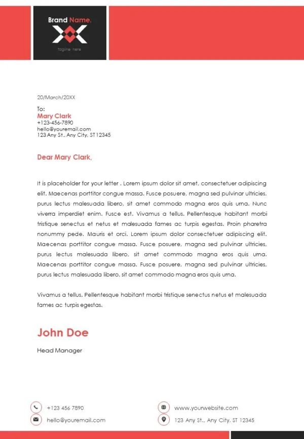 Red Business Letterhead Design Template