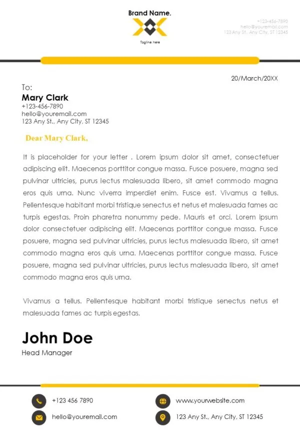 Yellow Business Letterhead Design Template - SlidesBrain