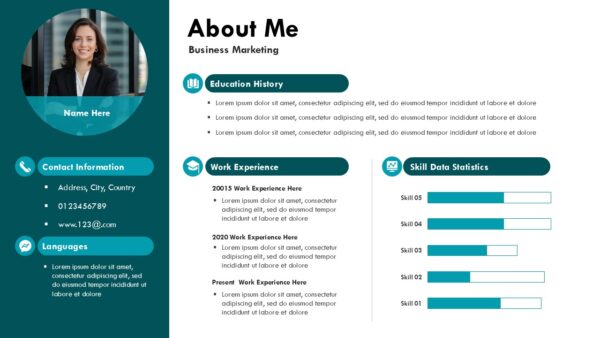 About Me Business Introduction Single Slide Presentation Template