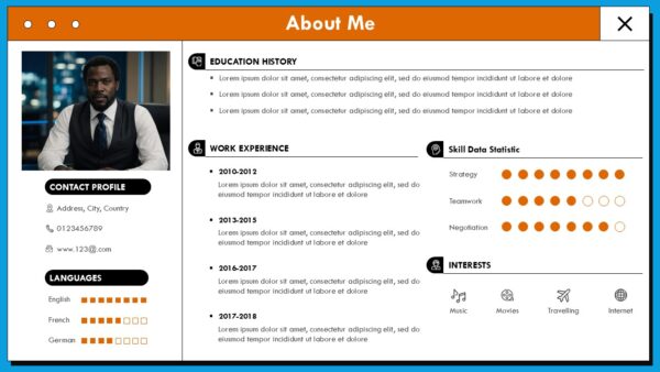 About Me Businessman Bio Slide Presentation Template