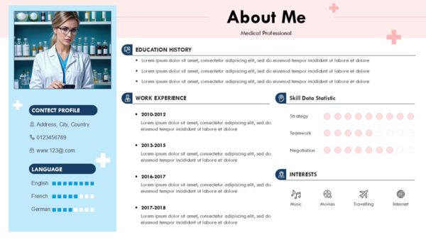 About Me Medical Professional Introduction Slide Presentation Template