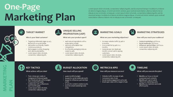 One Page Marketing Plan PowerPoint Template