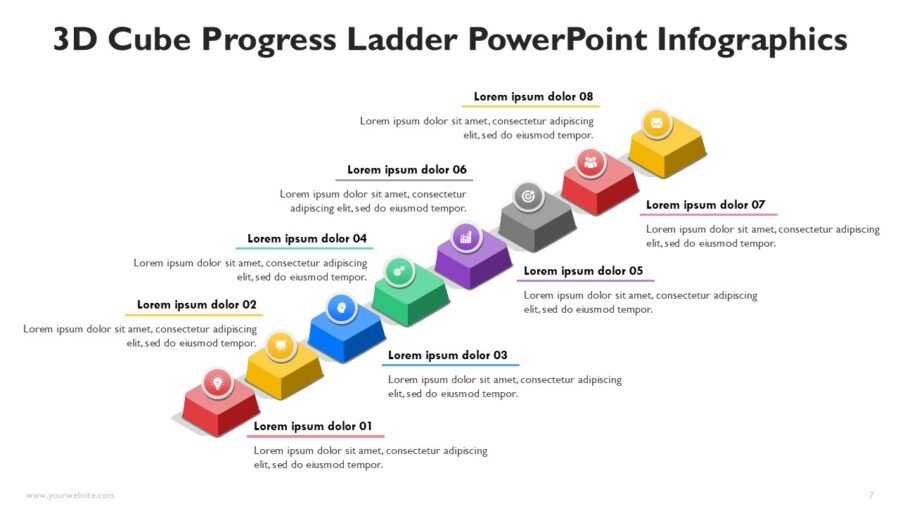3D Cube Progress Ladder Steps 3 to 10 Infographics Templates