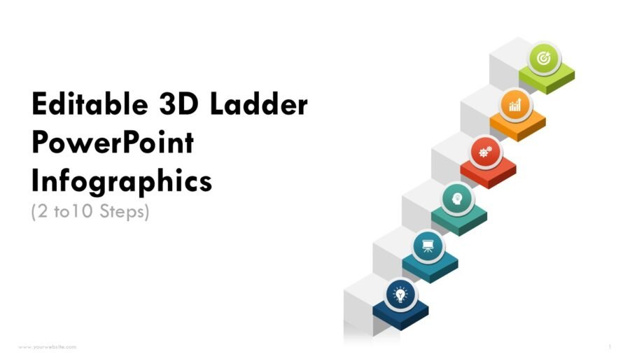 Problem Solving Ladder Editable Editable 3D Ladder Steps 2 to 10 PowerPoint Infographics