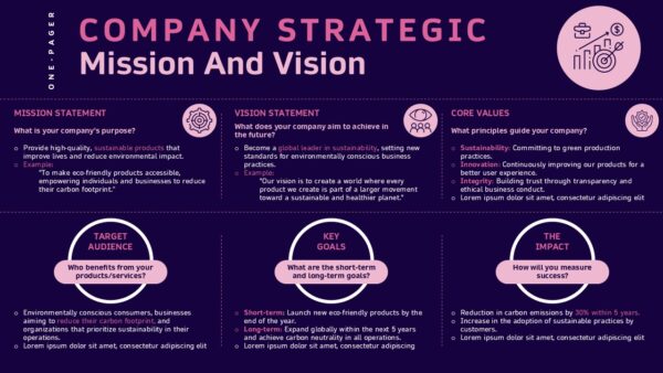 One Pager Company Strategic Mission and Vision PowerPoint Template