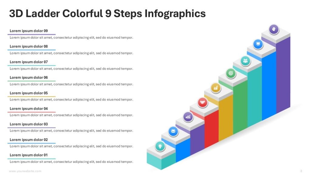 3D Ladder Colorful 2 to 10 Steps PowerPoint Infographics