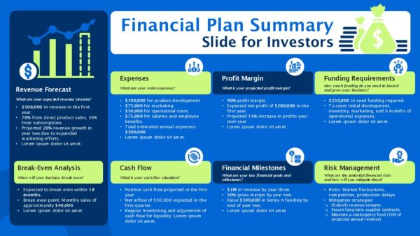 Financial Plan Summary Slide for Investors PPT Template