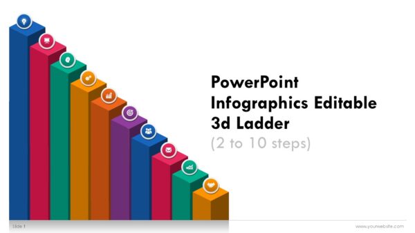 PowerPoint Infographics Editable 3d Ladder Steps 2 to10