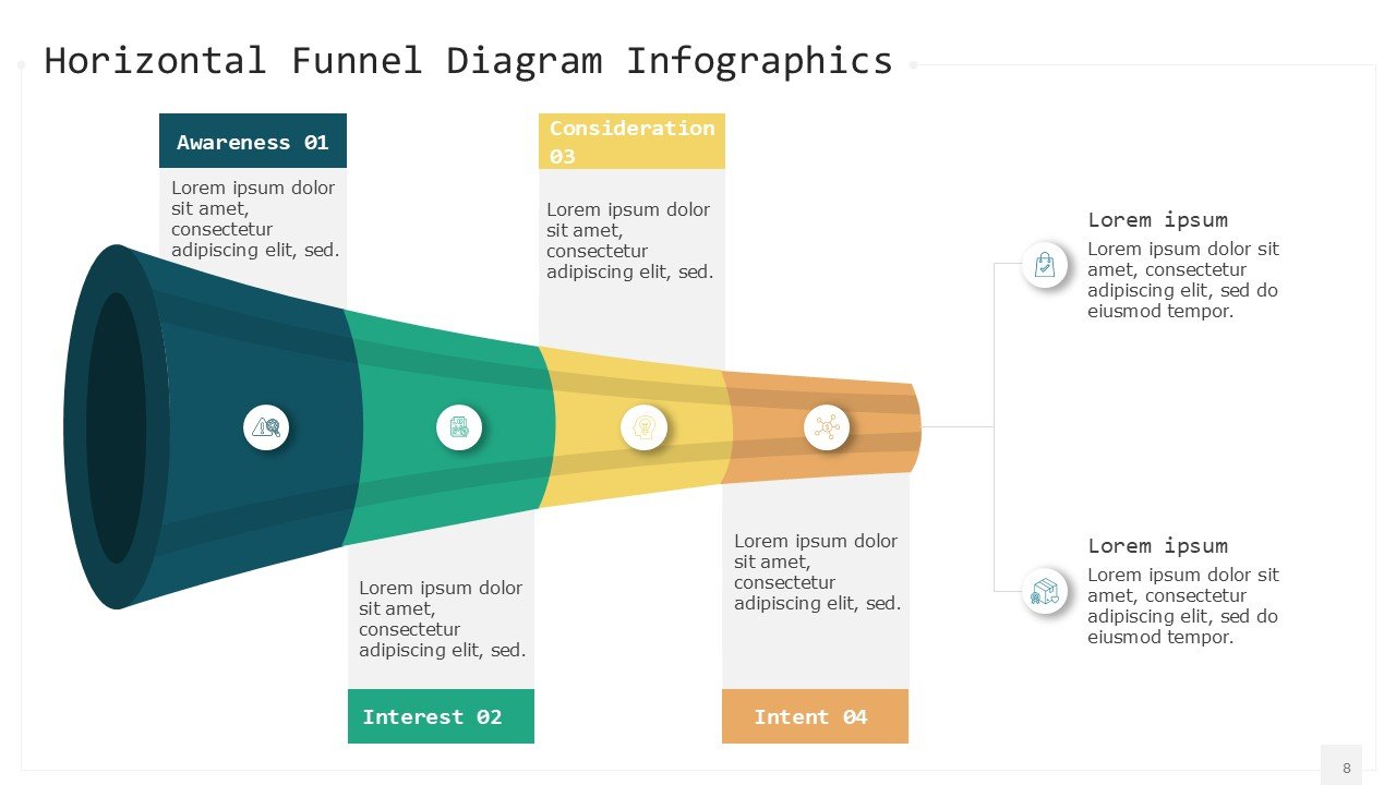 Horizontal Funnel Diagram Infographics PPT PowerPoint Presentation