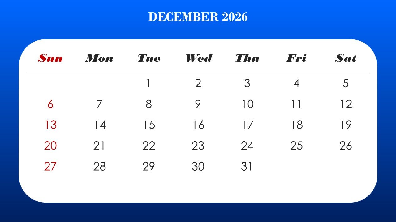 2026 Monthly Calendar Template PPT PowerPoint Infographics