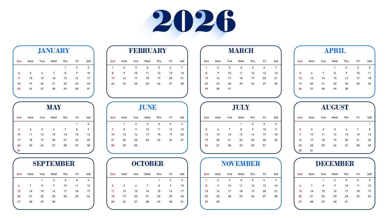 2026 Monthly Calendar Template PPT PowerPoint Infographics