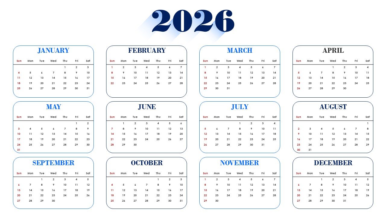 2026 Monthly Calendar Template PPT PowerPoint Infographics