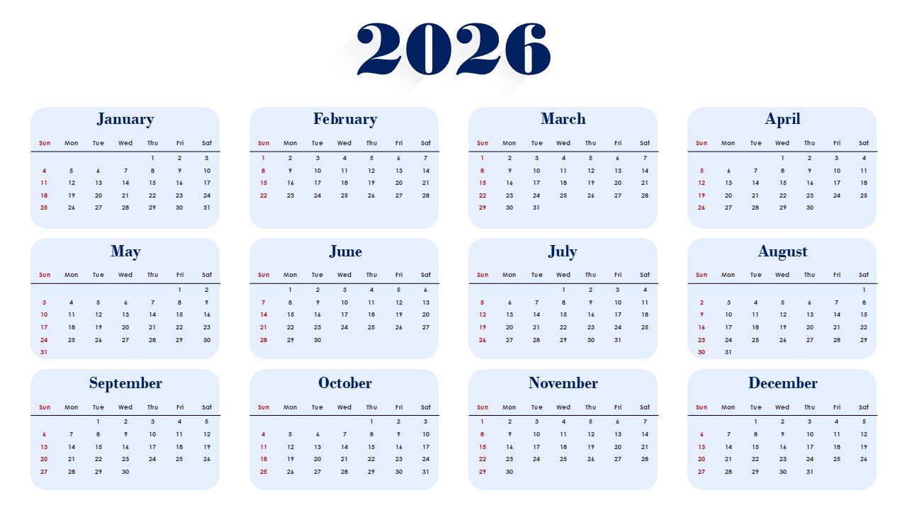 2026 Monthly Calendar Template PPT PowerPoint Infographics