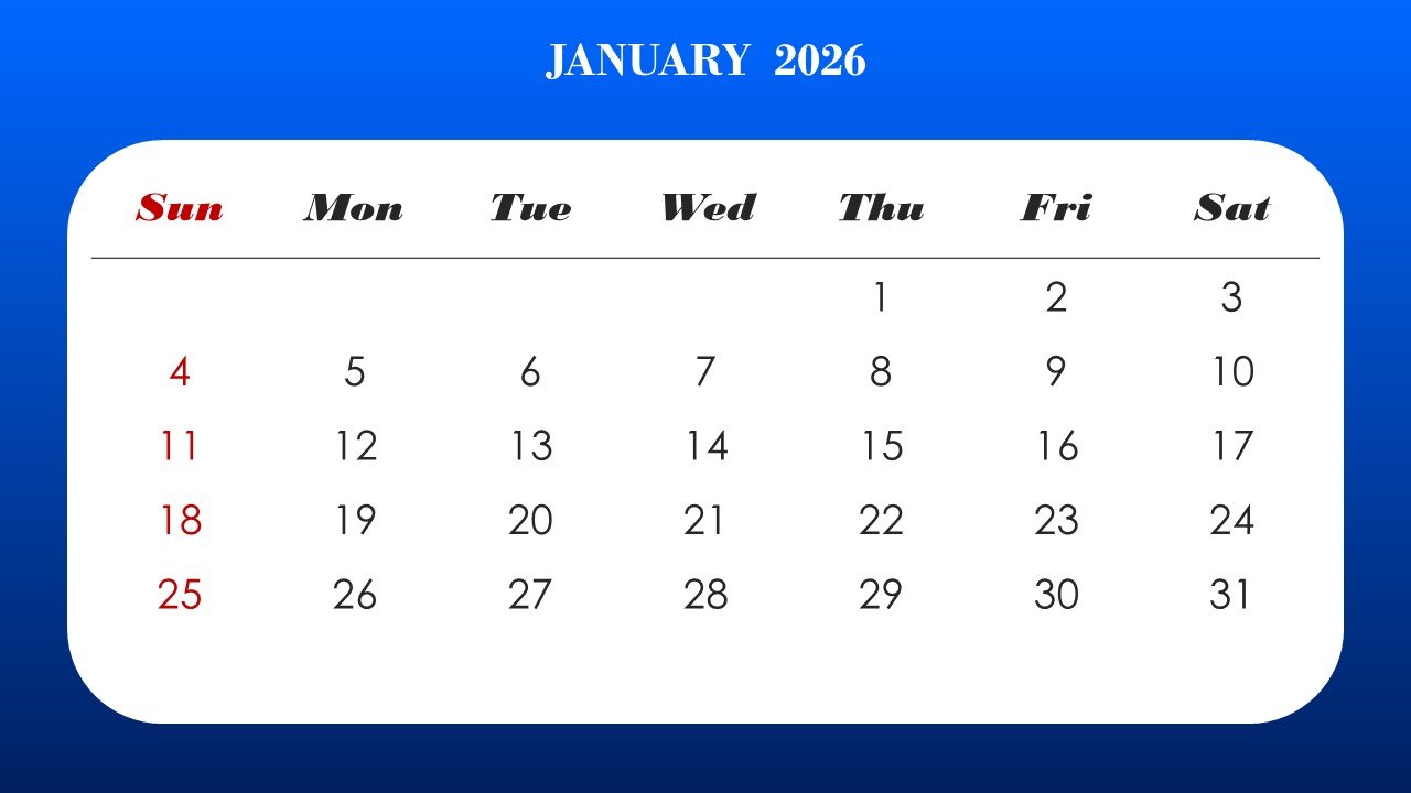 2026 Monthly Calendar Template PPT PowerPoint Infographics