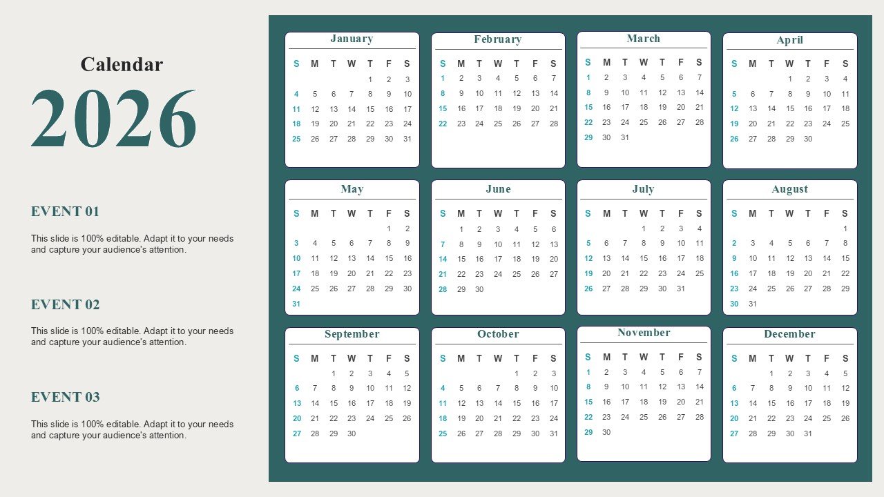 Calendar 2026 Strategic Event Planning PowerPoint Infographics