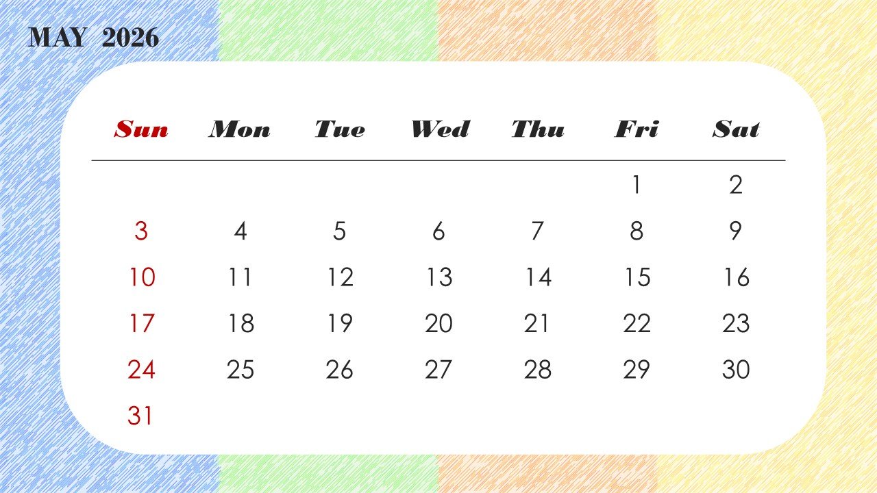 Colorful 2026 Monthly Calendar Template PPT PowerPoint Infographics