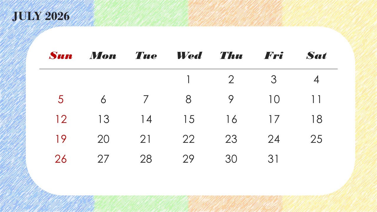 Colorful 2026 Monthly Calendar Template PPT PowerPoint Infographics