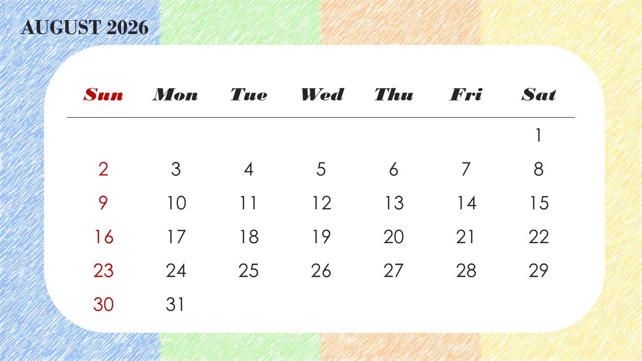 Colorful 2026 Monthly Calendar Template PPT PowerPoint Infographics
