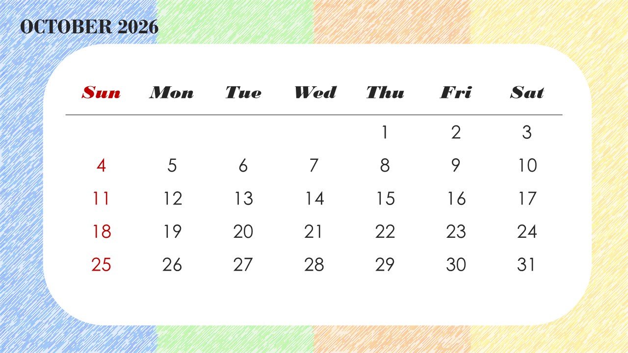 Colorful 2026 Monthly Calendar Template PPT PowerPoint Infographics