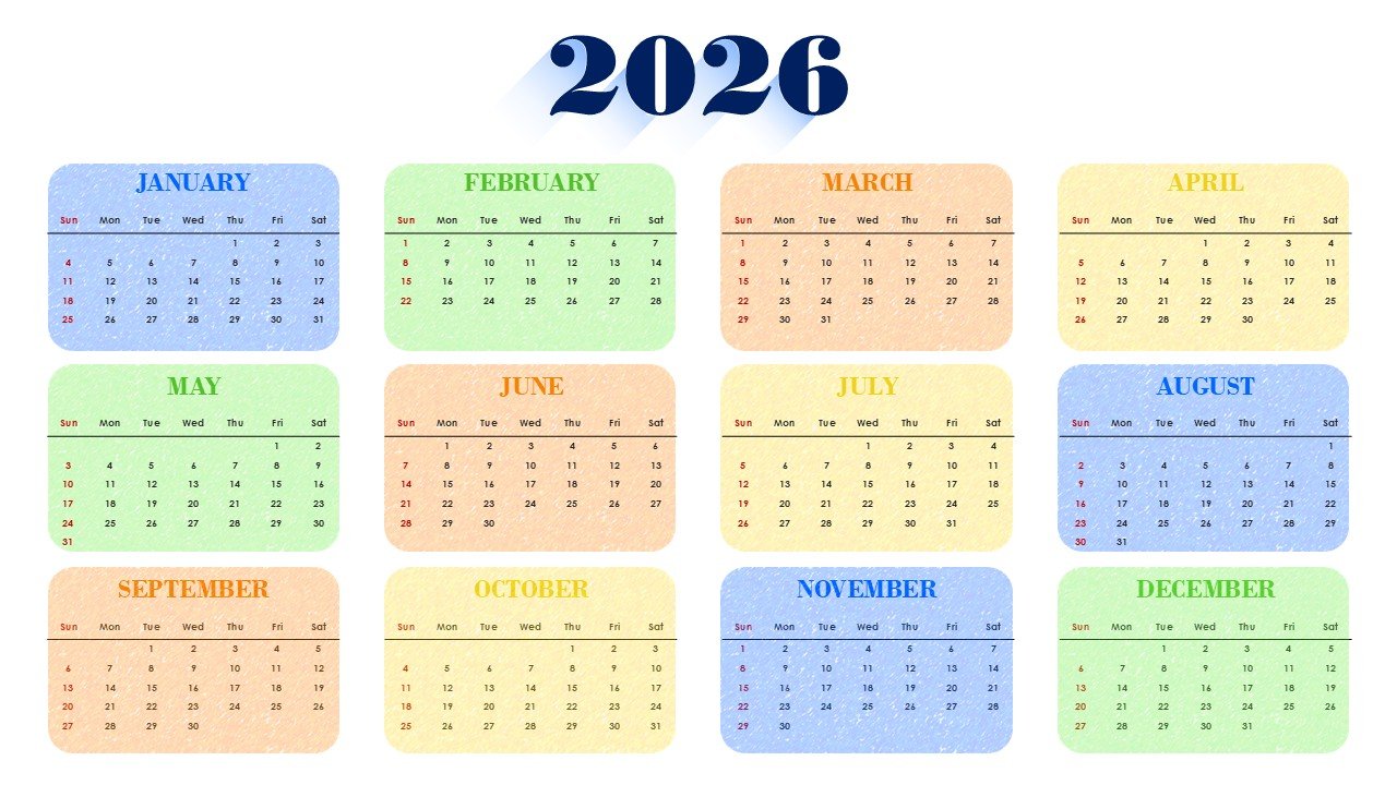 Colorful 2026 Monthly Calendar Template PPT PowerPoint Infographics