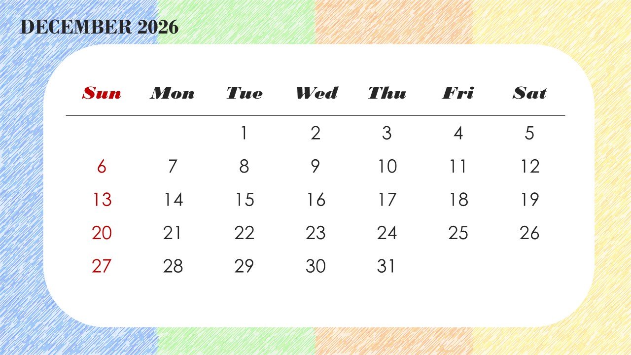 Colorful 2026 Monthly Calendar Template PPT PowerPoint Infographics