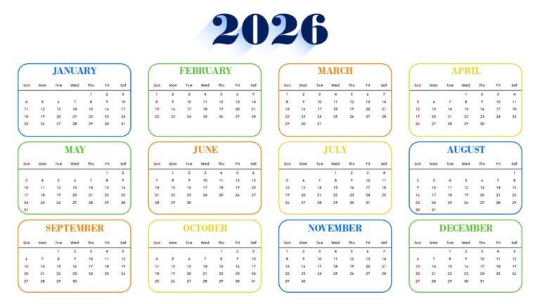 Colorful 2026 Monthly Calendar Template PPT PowerPoint Infographics ...