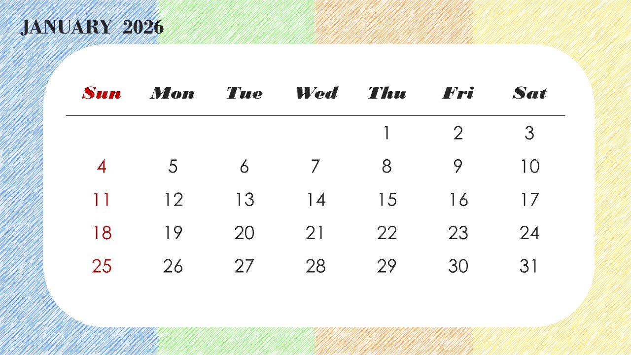 Colorful 2026 Monthly Calendar Template PPT PowerPoint Infographics