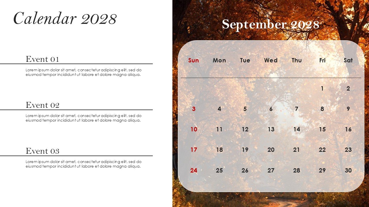 Monthly Event Planning Calender 2028 PowerPoint Infographics