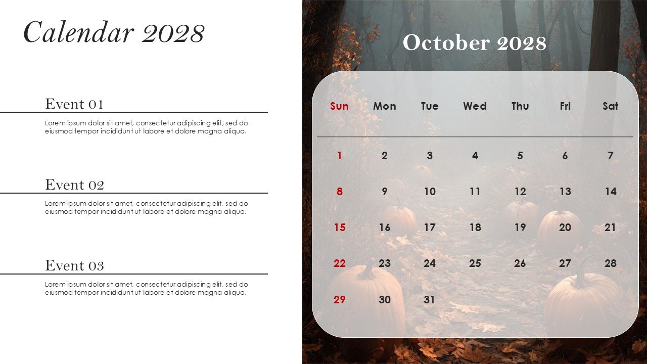 Monthly Event Planning Calender 2028 PowerPoint Infographics