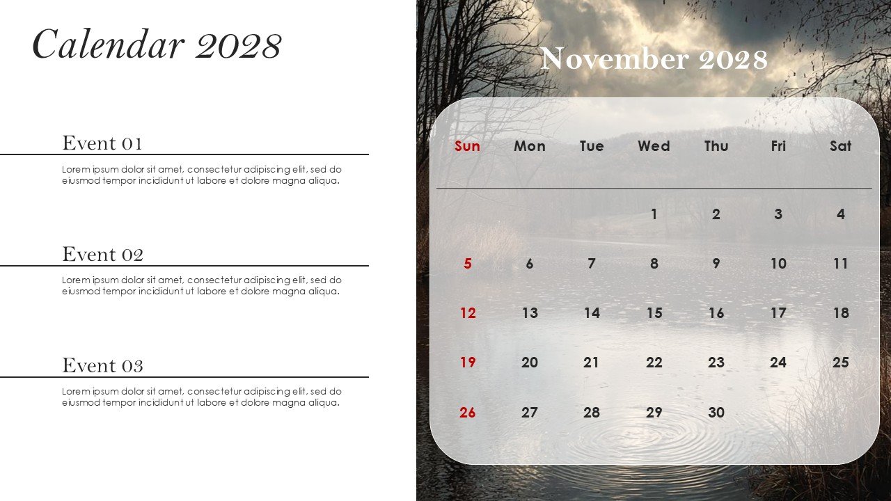 Monthly Event Planning Calender 2028 PowerPoint Infographics