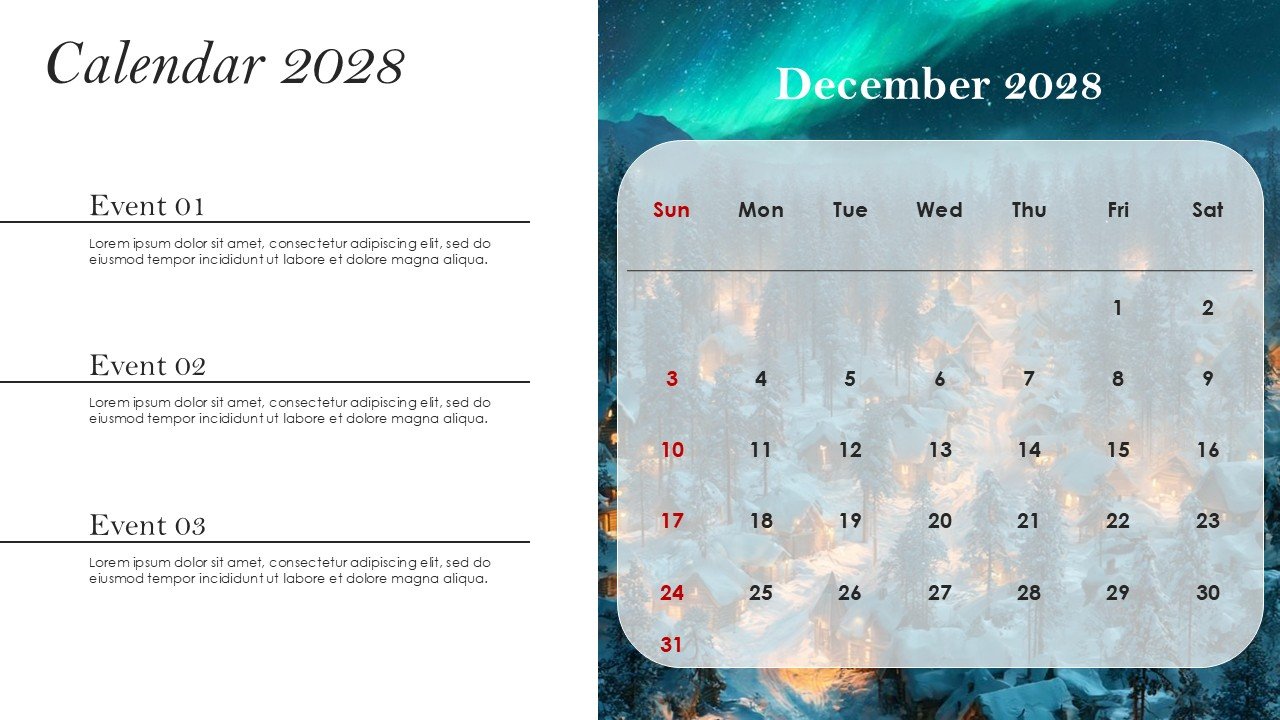 Monthly Event Planning Calender 2028 PowerPoint Infographics