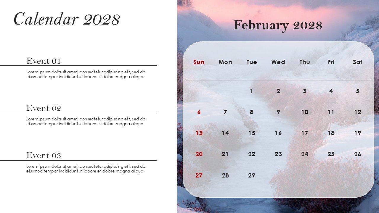 Monthly Event Planning Calender 2028 PowerPoint Infographics