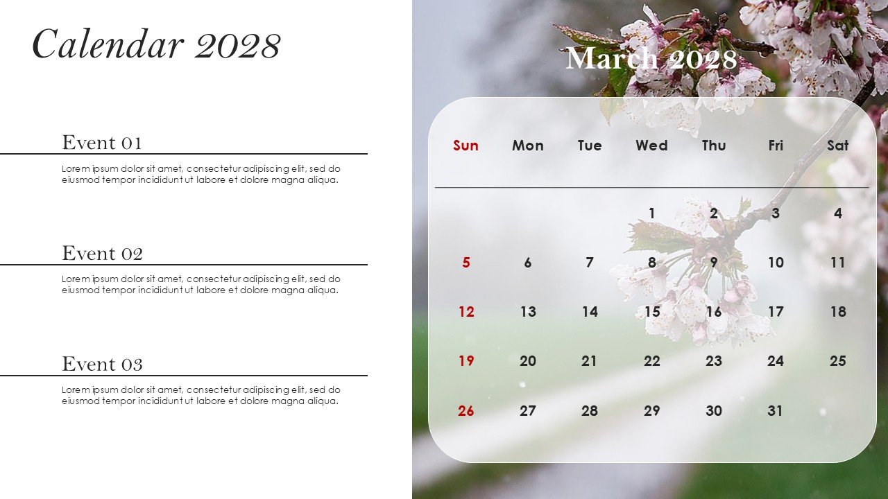 Monthly Event Planning Calender 2028 PowerPoint Infographics