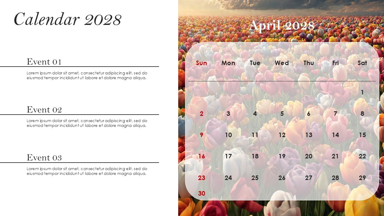 Monthly Event Planning Calender 2028 PowerPoint Infographics
