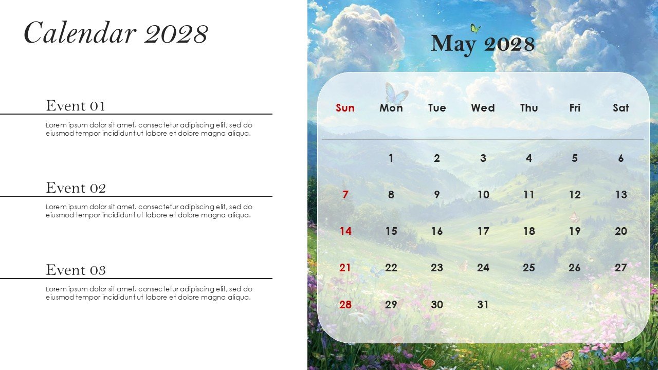 Monthly Event Planning Calender 2028 PowerPoint Infographics