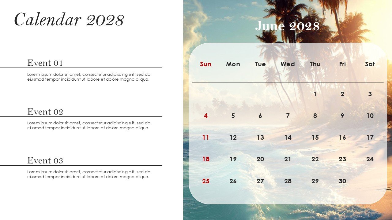 Monthly Event Planning Calender 2028 PowerPoint Infographics