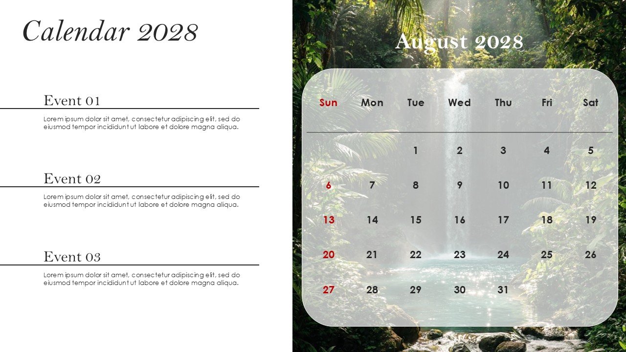 Monthly Event Planning Calender 2028 PowerPoint Infographics
