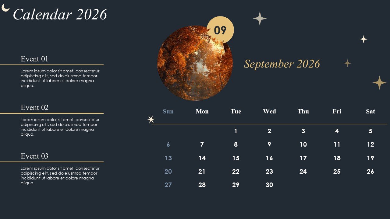 Monthly Event Planning Circular Calender 2026 PowerPoint Infographics
