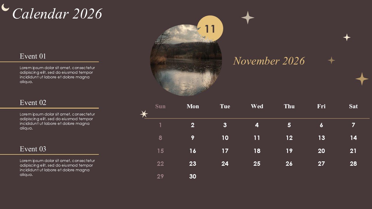 Monthly Event Planning Circular Calender 2026 PowerPoint Infographics