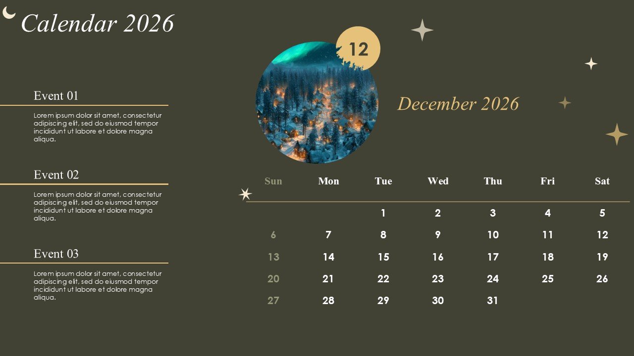 Monthly Event Planning Circular Calender 2026 PowerPoint Infographics
