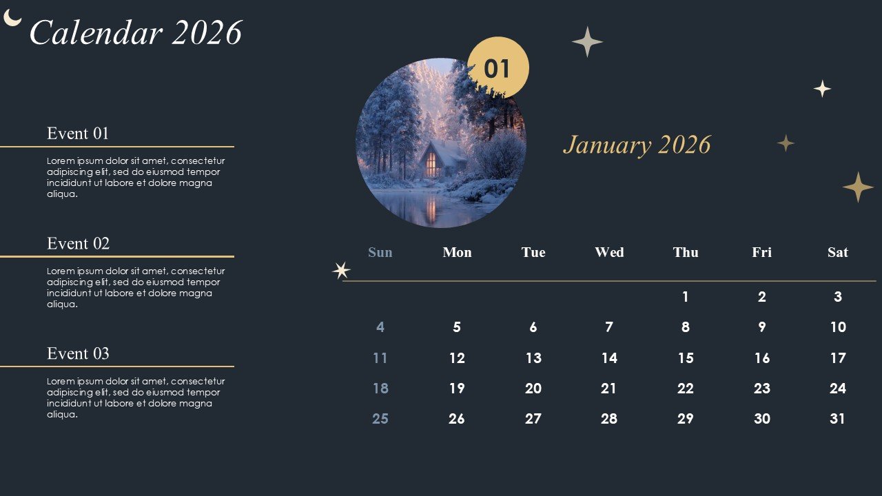 Monthly Event Planning Circular Calender 2026 PowerPoint Infographics