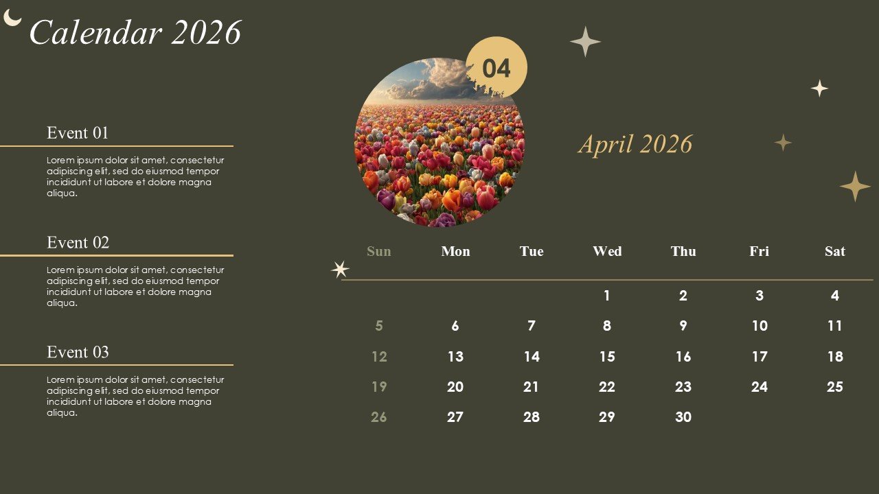 Monthly Event Planning Circular Calender 2026 PowerPoint Infographics