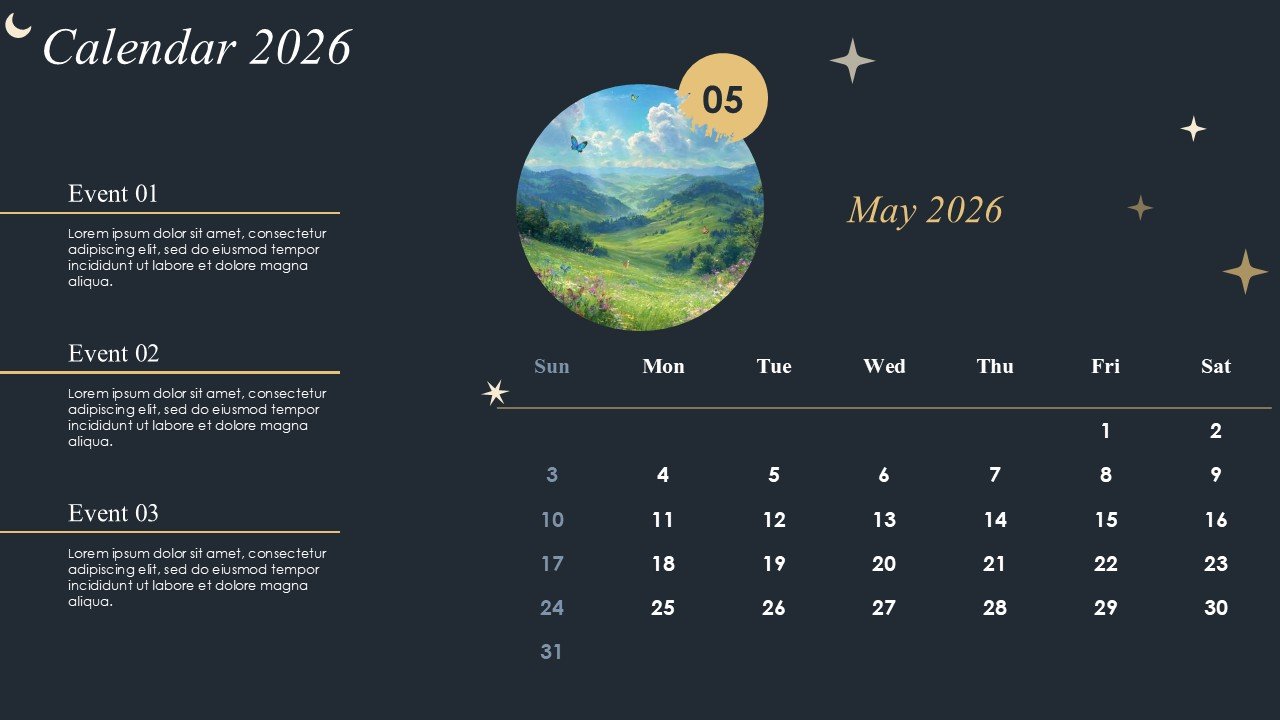 Monthly Event Planning Circular Calender 2026 PowerPoint Infographics