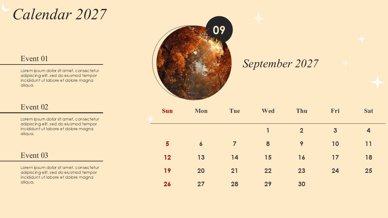 Monthly Event Planning Circular Calender 2027 PowerPoint Infographics