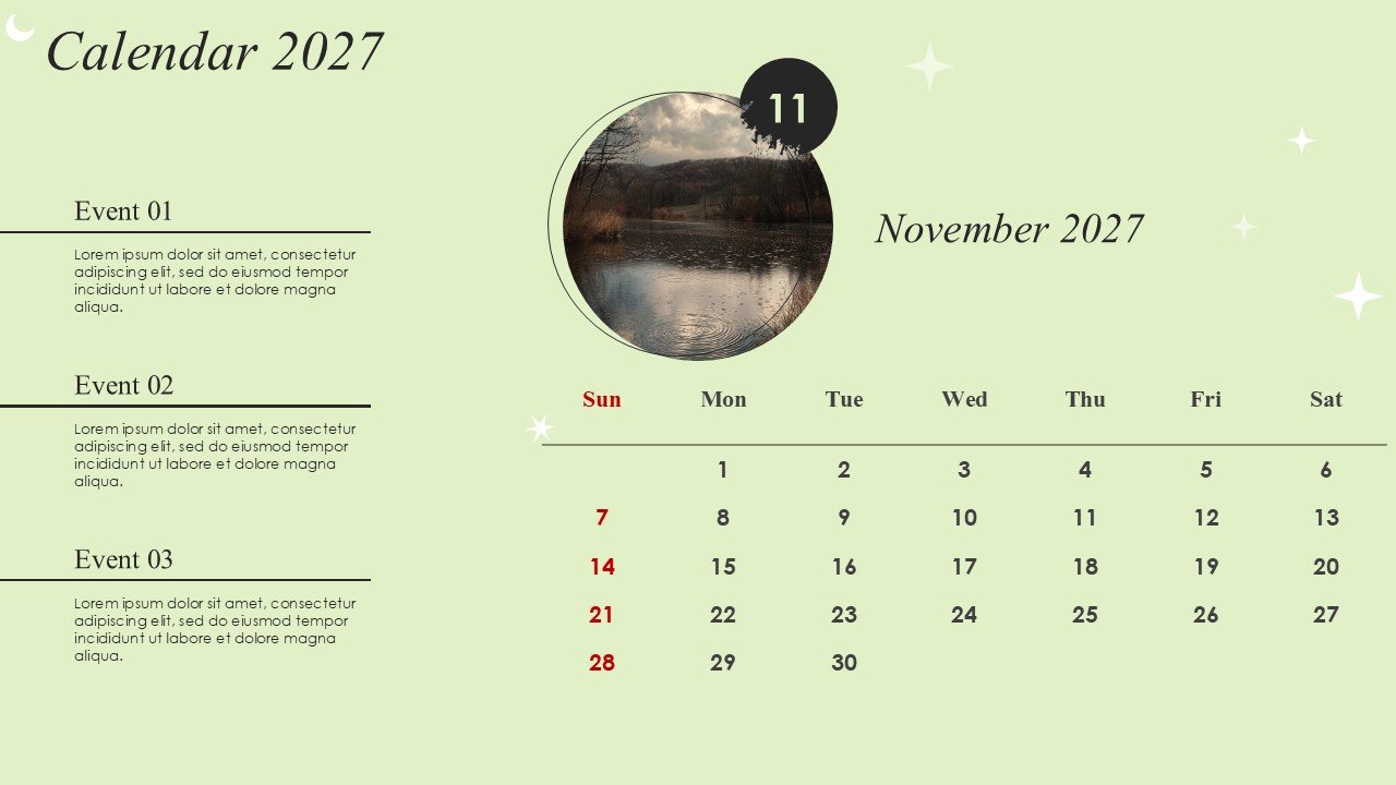 Monthly Event Planning Circular Calender 2027 PowerPoint Infographics