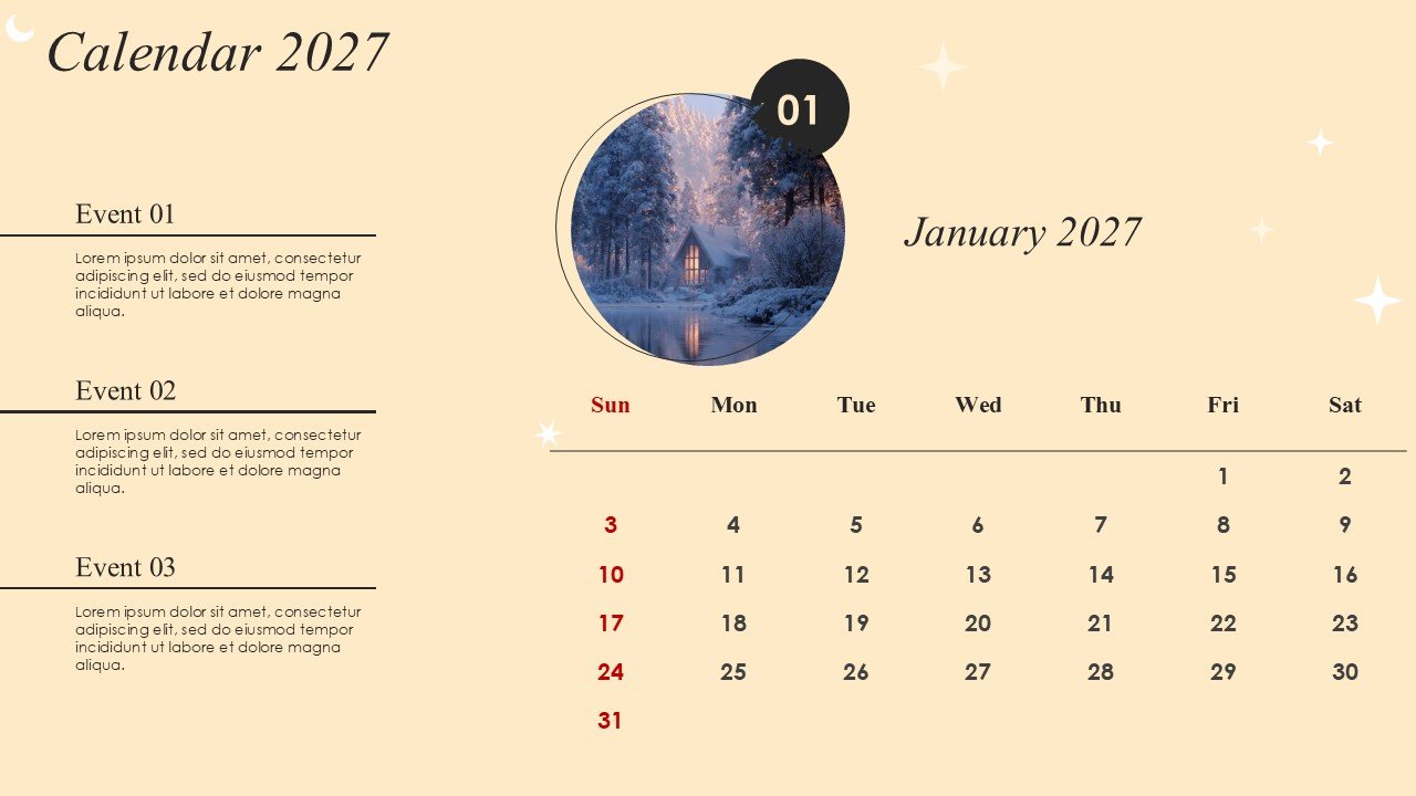 Monthly Event Planning Circular Calender 2027 PowerPoint Infographics