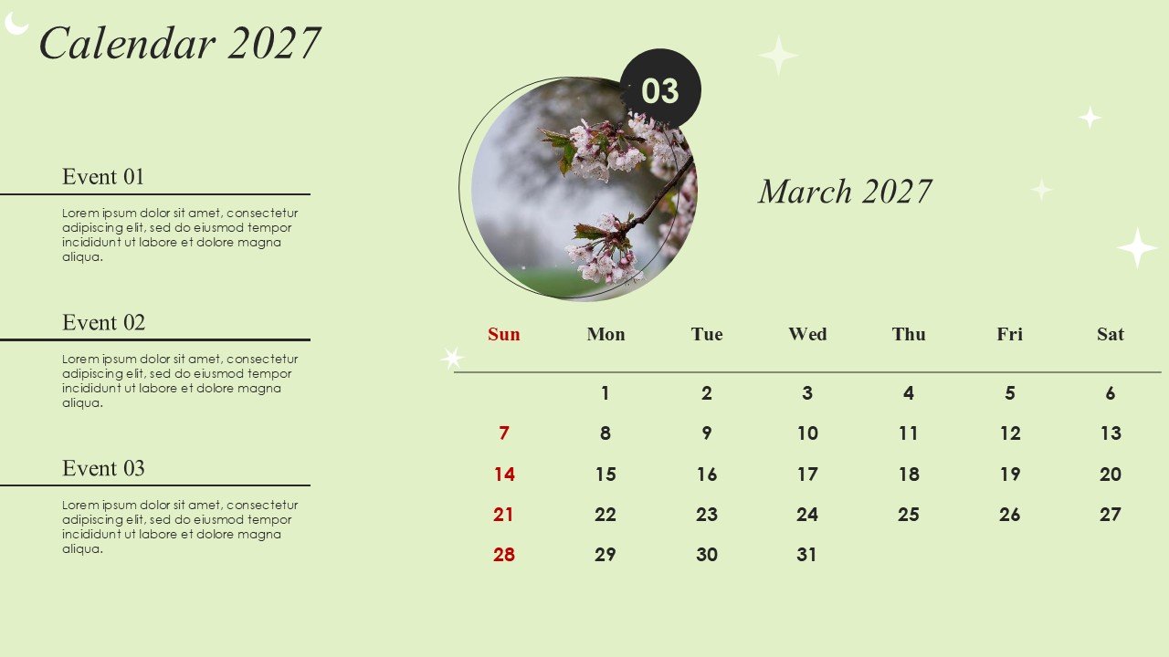 Monthly Event Planning Circular Calender 2027 PowerPoint Infographics