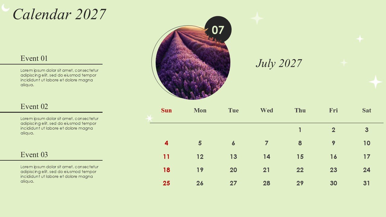 Monthly Event Planning Circular Calender 2027 PowerPoint Infographics